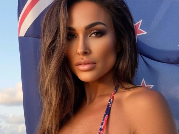 aubrey black in front of australian flag