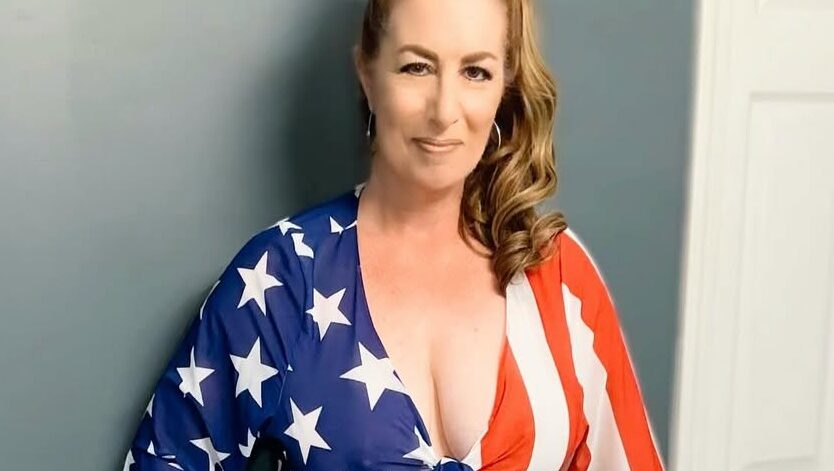 Danni Jones wearing an american flag inspired top